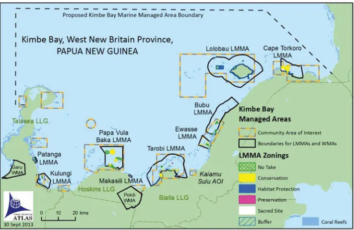 Figure 5. The Kimbe Bay Marine Management Area, showing LMMAs established within Areasof Interest (AOIs) to date.