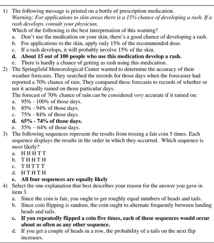 Figure 15. Task 8a – Multiple Choice Test Questions Assessing Interpretations of 