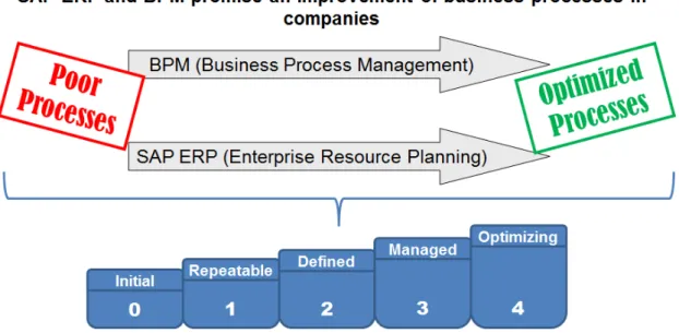 Figure 2.2: Interaction of SAP ERP, BPM and BPM maturity models 