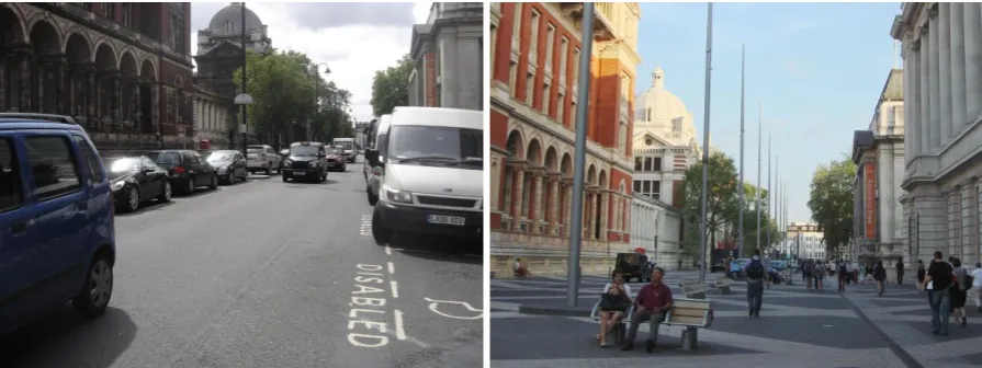 FIGURE 3: Exhibition Road before (left) and after redevelopment (right)  