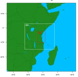 Figure 3. The figure shows the model domain used. The first domain has a horizontal resolution of 27 km, the second 9 km and the third domain at 3 km