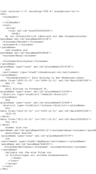 Figure 1: Parsing result: annotated text in TEI encoding. (Layout has been rearranged for readability.)
