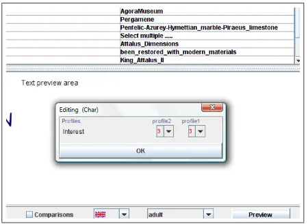 Figure 2: Screen fragment, showing the pop-upwindow for providing proﬁle attribute values foran exhibit