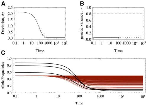 Figure 9 Response to an abrupt displacement of the optimum of a poly-black line, exact value from Equation 12