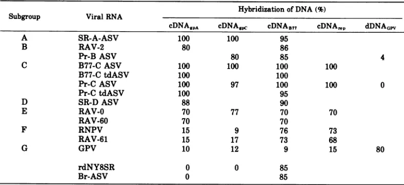TABLE 4. Homologies among the env genes ofavian leukosis-sarcoma virusesa