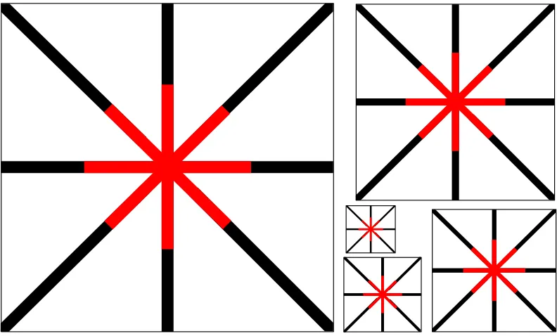 Figure 1. The Neon Color Spreading Effect shown at several different scales. This configuration is derived from one developed by Bach (2002) (http://www.michaelbach.de/ot/col_neon/index.html)