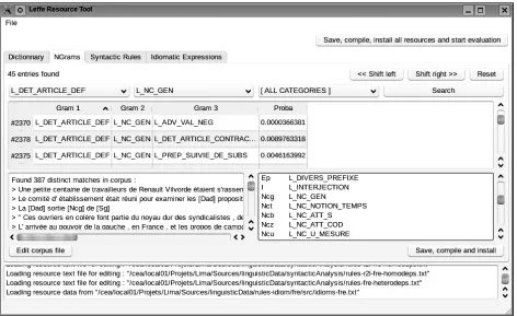 Figure 4: Viewing and editing disambiguation matrices: probabilities and examples for articles followed by nouns