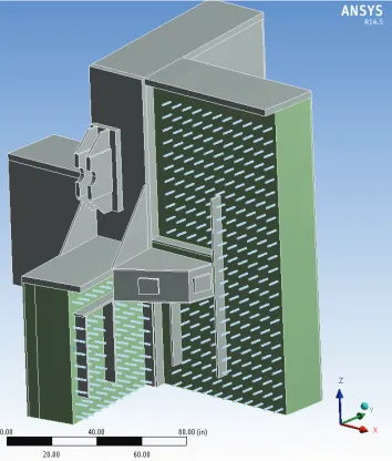 Figure 3. FEA solid model with shear studs (Front elements of the wall is hidden for clarity)