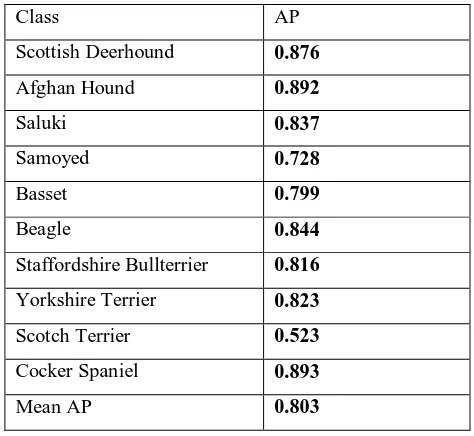 Table 1: Average precision  and mean AP scores for each of 10 classes 