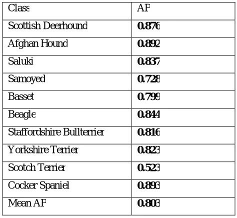 Table 1: Average precision  and mean AP scores for each of 10 classes 