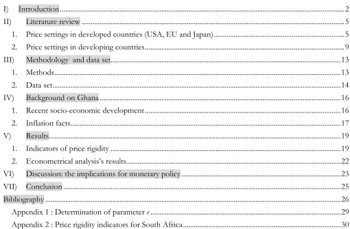 Table 1 : Frequency of price changes by item for Ghana .........................................................................