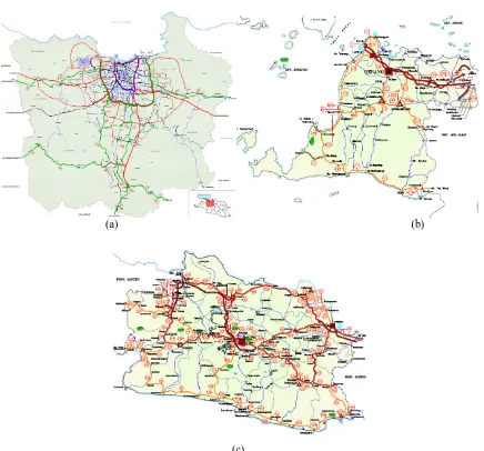 Fig. 2 (a) DKI Jakarta provincial road section (BBPJN VI, 2018) (b) Banten provincial road section (BBPJN, 2018) (c) (c) West Java provincial road section (BBPJN, 2018)  