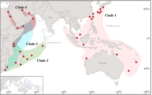 Figure 1 | Map showing the locations from which Stylophora pistillata samples were obtained (shown as red dots)