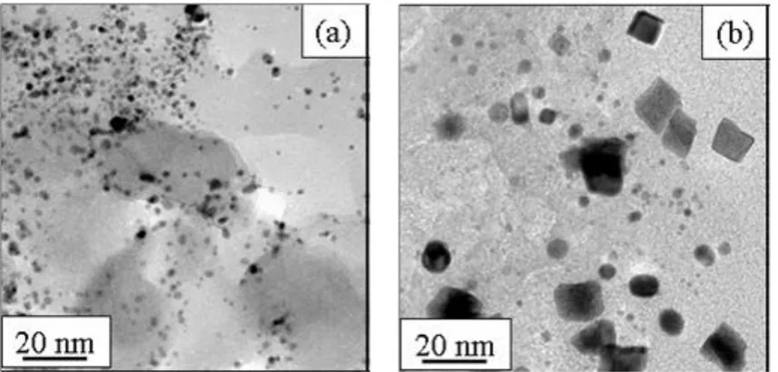 Figure 9 TEM images of Pt catalyst Particles in (a) fresh anode Pt catalyst layer and (b) anode catalyst layer at anode-membrane interface in MEA electrochemically aged for 1000 hrs (Reproduced from [363] with permission)  