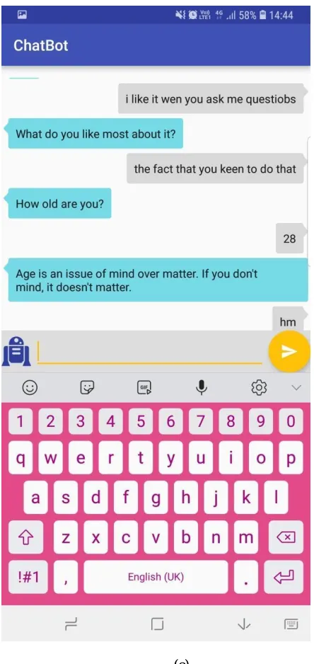 Fig (e) shows the chatbot have ability to correct the spelling mistakes and understand the shortcut humans (e) use while sending messages and having conversation