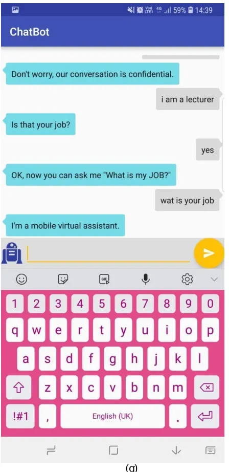 Fig (g) shows the chatbot will also provide the questions to the user if it figured out that the conversation is lagging behind somewhere or user is not much interested or have difficulties to ask the questions to the chatbot