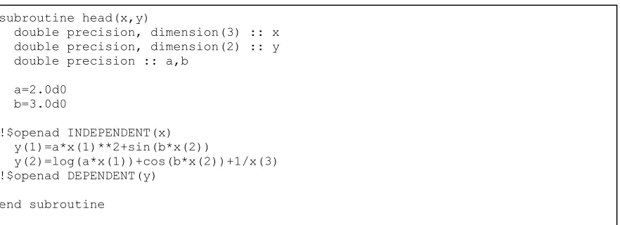 Figure 4.2: Main program used in the ‘Two-minute’ forward OpenAD example 
