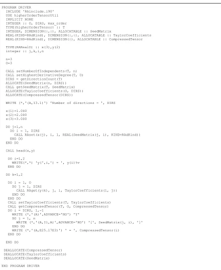 Figure 4.8: Main program for the ‘Two-minute’ Rapsodia example 