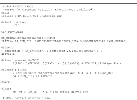 Figure 4.9: Makefile contents for compiling and linking the ‘Two-minute’ Rapsodia example (first order) 