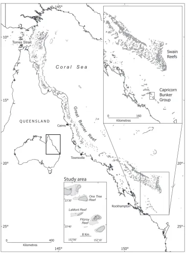 Figure 1. Location of One tree Island. One Tree reef (OTI, 23southern Great Barrier Reef, Australia
