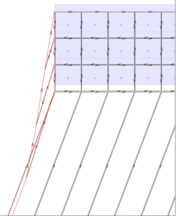 Figure 2.1:Representation of the supplementary free shear layer and tip-vortex ﬁlaments (red)(typical of conventional VLM); gaps between vortex rings shown only for clarity; actual ﬁlamentson the left tip of a rectangular wing