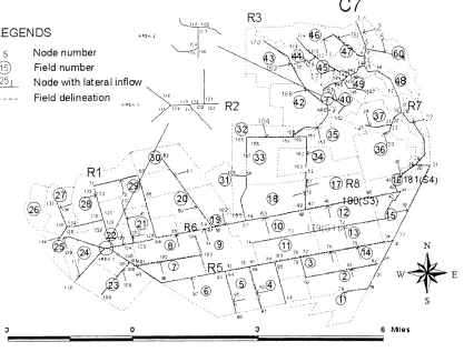 Figure 27. Delineation of individual fields and ditchlcanal network draining the fields in 8140 ha watershed C7 with mixed land use