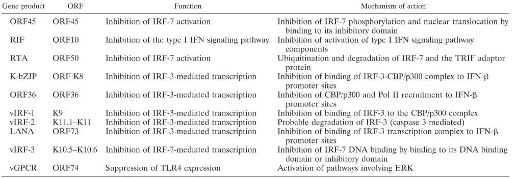 TABLE 1. Interference of KSHV proteins with type I IFN-mediated innate antiviral immunity