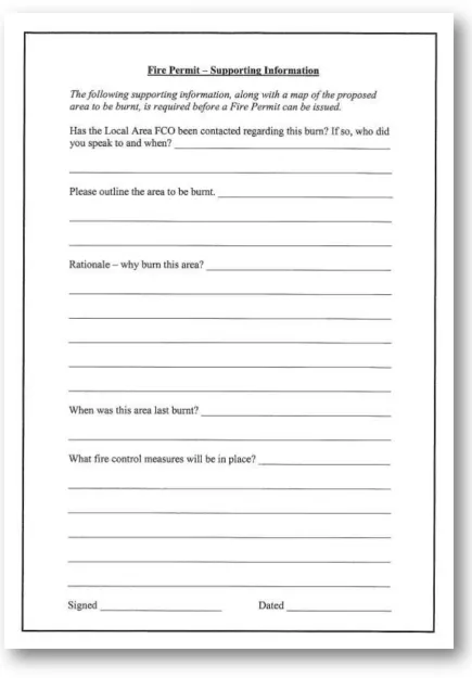 Figure 8. Copy of application for Permit under Bush Fires Act 