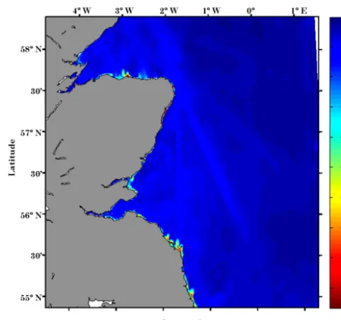 Figure 5. Maximum modelled positive deviation of the Hs (m) dueto the WCIs recorded in the 7-month period run in 2010.
