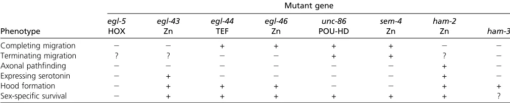 Table 1 Comparing role of gene regulatory factors in hermaphrodite-speciﬁc neuron (HSN) development