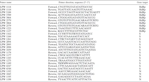 TABLE 1. Primers used for PCR and sequencing of the complete RdRp, S, and N genes of the 29 HCoV-OC43 strains
