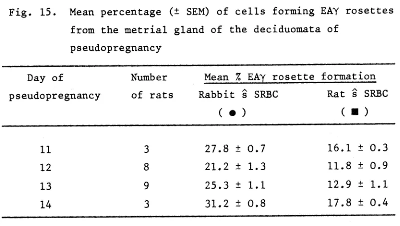 Fig. 15. Mean percentage (± SEM) of cells forming EAY rosettes 