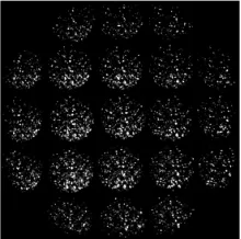 Fig. 15. 1024x1024px snapshot of tracer particles in the flow basin. The image is formed by 