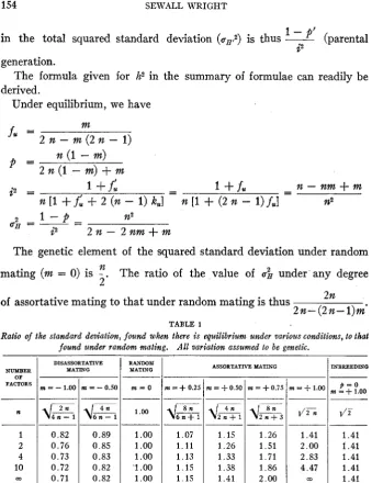 TABLE 1 the standard deviation, found when there is equilibrium under various conditions, to that 