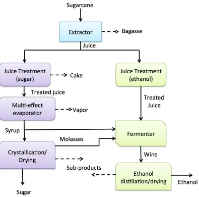 Figure 1  Schematic of process of sugarcane to produce ethanol and sugar. 