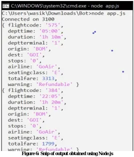 Figure 6: Snip of output obtained using Node.js 