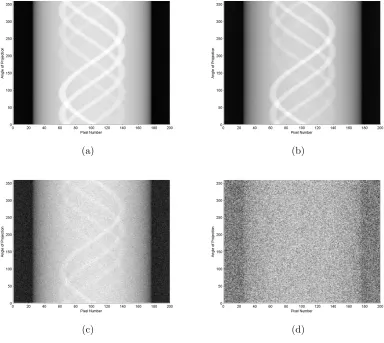 Figure 4.10: Demonstrating a cylinder placed in the center of the scan-able area andits respective counterpart in the form of a sinogram that also includes bone and variousconcentrations of gold within smaller cylinders at energy bins of 20, 40, 80, and 100,which correspond to values of 22, 44, 88, and 110 keV.