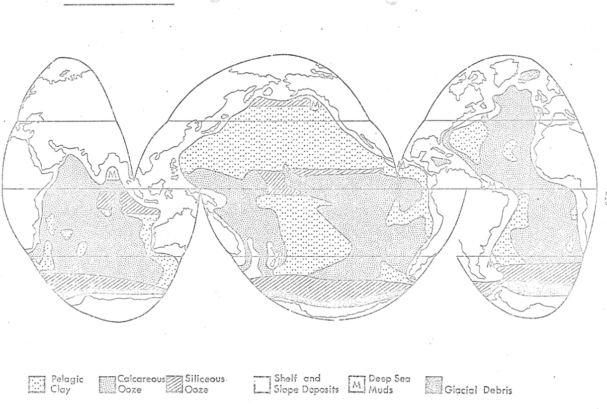 Fig. 2.2  Distribution of pelagic sediments on  the deep-sea floor. 