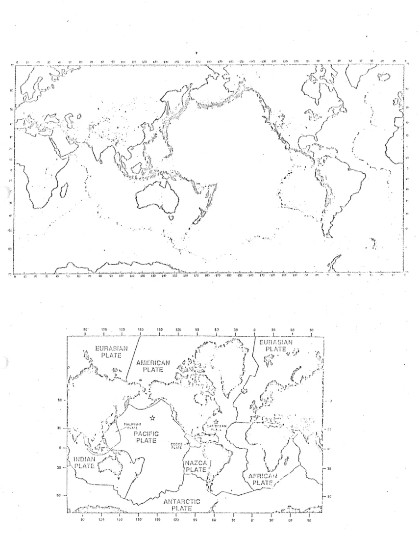 Figure  1 - 1 SGlcmioity of tho earth (after BarwEangi and. Donaan, 1965) and  teotcnic nap (after Hcllictor, 1977)* 