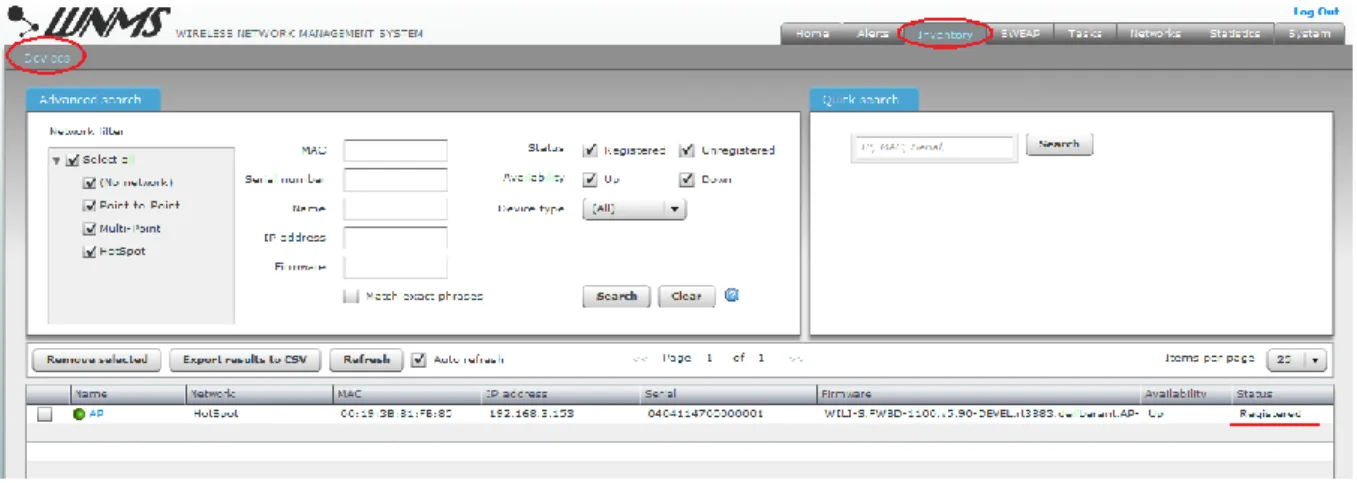Figure 7 – Device List: successfully registered device 