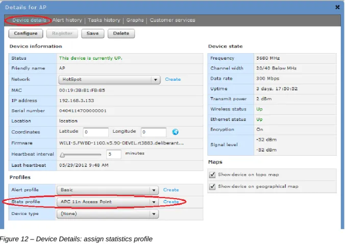 Figure 12 – Device Details: assign statistics profile 