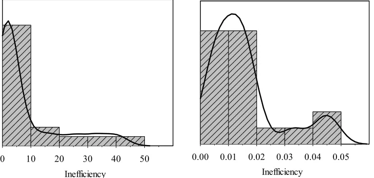 Fig. 2. Kernel density estimation of inefficiency forSUM-WADD