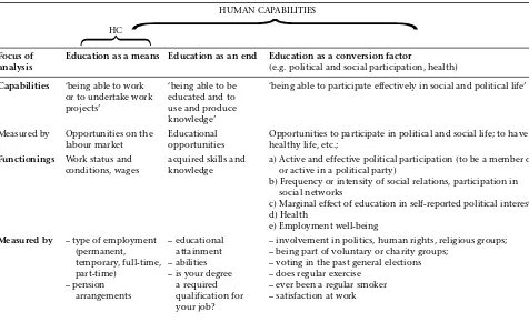 Table 9.1   HC versus human capabilities: a comparison and some recurrent survey variables for measuring the two concepts