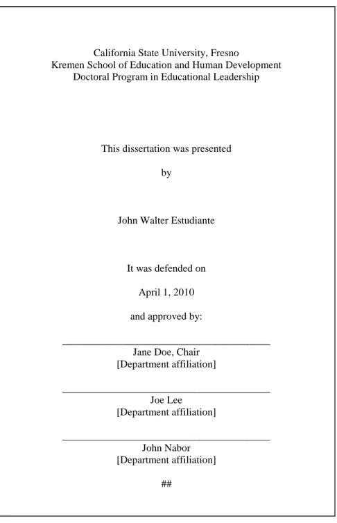 Figure 3.  Example of Committee Membership/Approval page. 