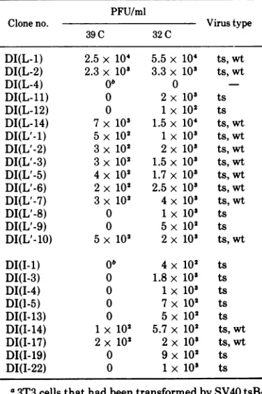 TABLE 3. Virus rescued from cells transformed at lowMOI by tsB4 and superinfected by wt SV40O