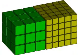Figure 9. Conforming mixed tet-hex mesh with pyramid elements at the interface between elements types