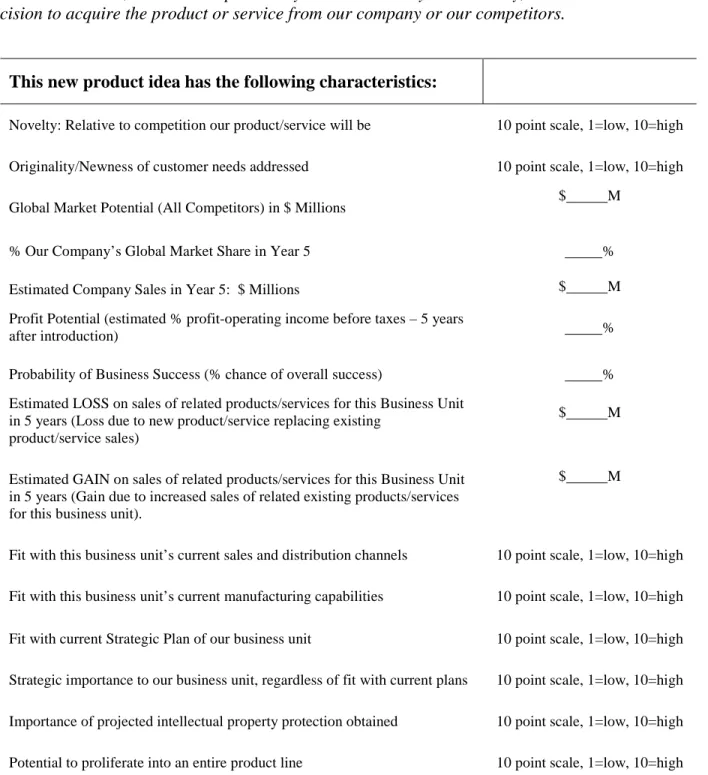 Table 2b: Idea description (data collection form) 