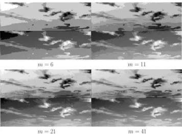Figure 5. The sky index images and the corresponding reconstruct- reconstruct-ed sky images using different numbers of discrete sky index levels m with the same input sky image as that in Figure 1