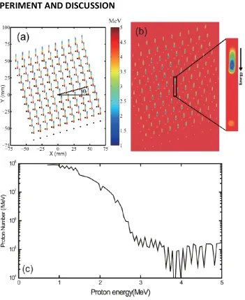 FIG. 3. (a) The calculated proton deflection on the detecting plane relative to the respective zero point for different proton energies using the GPT code