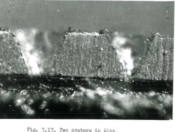 Fig. 7.17. Two craters in Zinc. 0.4 and 0.5 Joule Pulses. 4.50 cm,